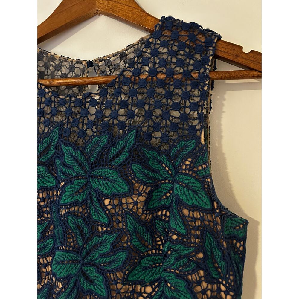Badgley Mischka Belle by Deanndra Emerald Green Navy Blue Dress Lace A-line US 6 - Picture 5 of 10